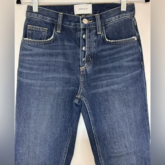 Current/Elliot Women’s Exposed Button Fly Vintage Ankle Raw Hem Jeans Size 25 Ankle & Cropped